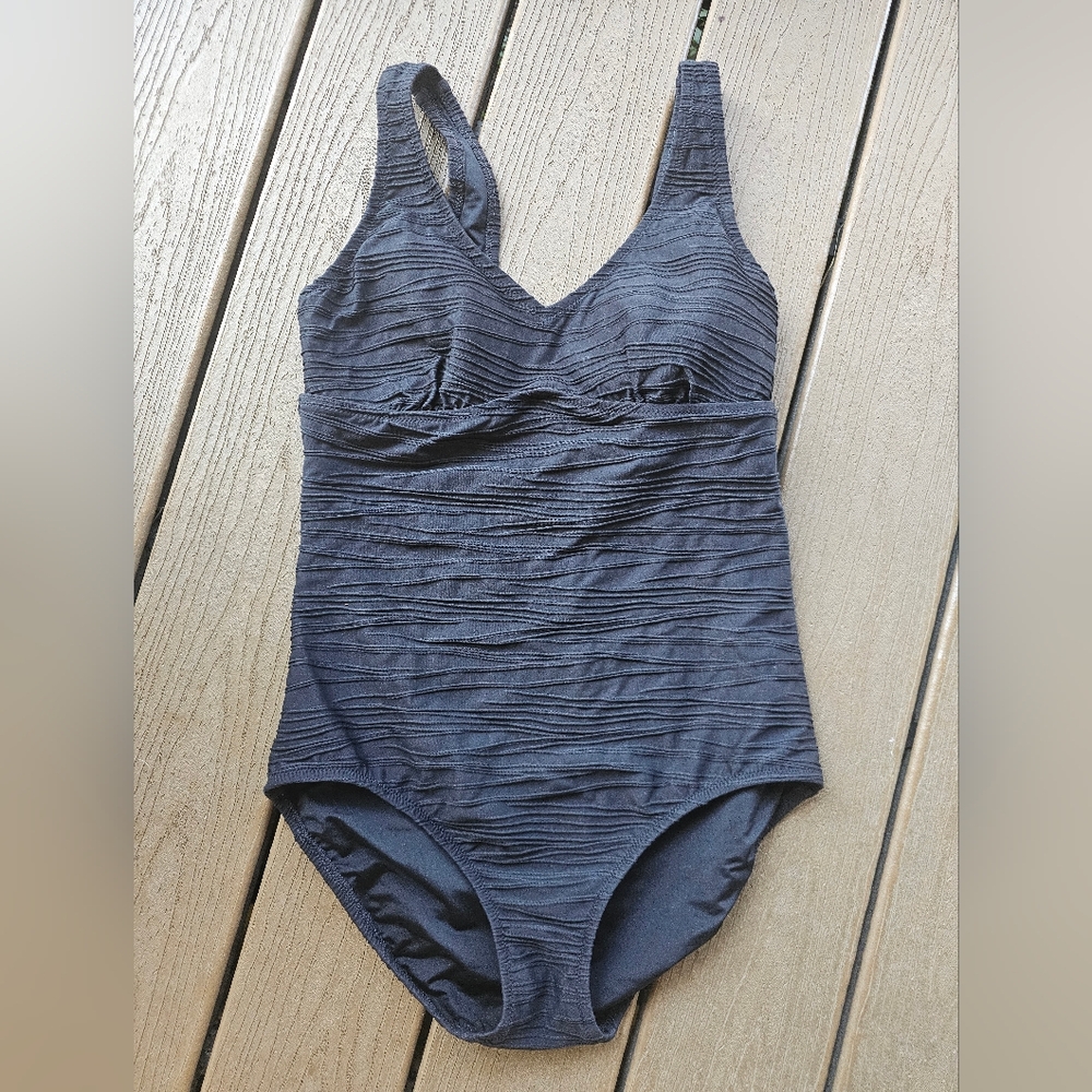 Lands' End Black Swimsuit with Gold Accent